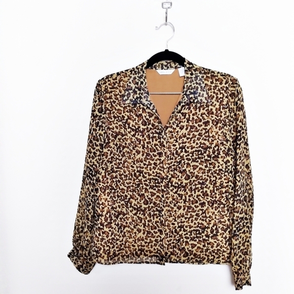 Vintage Laura Ashley 100% Silk Leopard Print Blouse - Picture 1 of 7